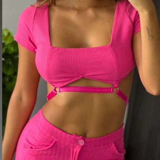 CropTop Cordón cintura manga corta
